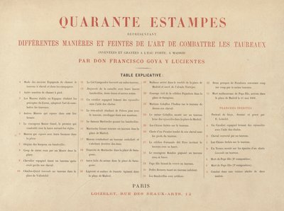 Erläuterungsblatt, aus La tauromaquie (Dritte Ausgabe) von Francisco de Goya