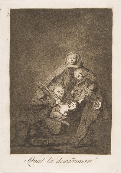 Tafel 21 aus Los Caprichos: Wie sie sie rupfen! ¡Qual la descañonan!, 1799 von Francisco de Goya