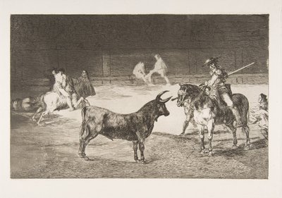 Tafel 27 aus der Tauromaquia: Der berühmte Picador Fernando del Toro zieht den Stier... von Francisco de Goya