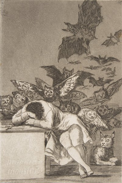 Blatt 43 aus Los Caprichos: Der Schlaf der Vernunft gebiert Ungeheuer, 1799, veröffentlicht 1908-12 von Francisco de Goya