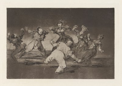 Wenn Marion tanzen will, muss sie die Konsequenzen tragen, aus der Serie Los disparates (Los proverbios) von Francisco de Goya