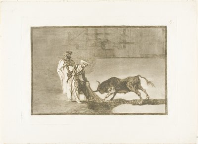 Die Mauren machen ein anderes Spiel im Ring und rufen den Stier mit ihrem Burnous, Platte sechs aus Die Kunst des Stierkampfs von Francisco Jose de Goya y Lucientes