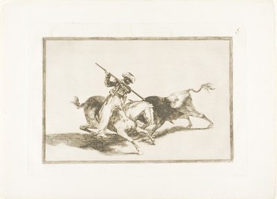 Der temperamentvolle Maure Gazul ist der Erste, der Stiere nach Regeln spießt, Platte fünf aus Die Kunst des Stierkampfs von Francisco Jose de Goya y Lucientes