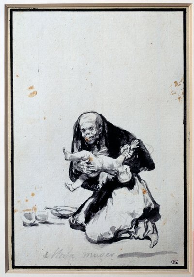 Die falsche Frau. Anthropophagie-Szene, eine Hexe hat ein Kind. Grauwaschung von Francisco Goya y Lucientes (1746-1828) Paris, Musée du Louvre von Francisco de Goya