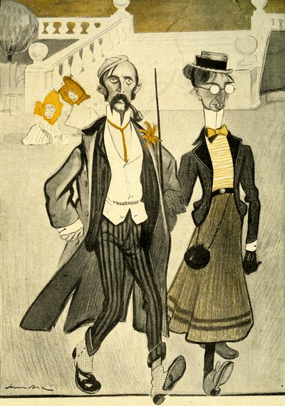Ein englisches Paar in Frankreich wird wegen ihres seltsamen Modegeschmacks verspottet, 1903 von Francisco Sancha y Lengo