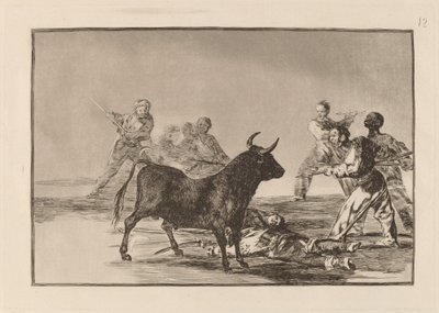 Das Gesindel lähmt den Stier mit Lanzen, Sicheln, Banderillas und anderen Waffen von Francisco de Goya