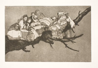 Lächerliche Torheit (Sich zwischen den Ästen bewegen / Durch seinen Hut sprechen) von Francisco de Goya