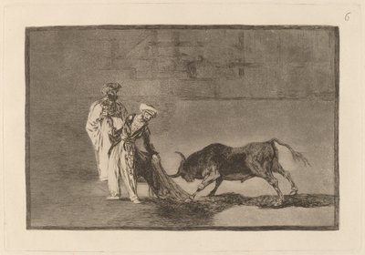 Die Mauren machen ein anderes Spiel in der Arena und rufen den Stier mit ihrem Burnus von Francisco de Goya