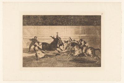Mann auf das Horn eines Stiers gespießt von Francisco de Goya