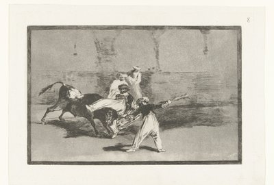 Stier wird von Stierkämpfern ergriffen von Francisco de Goya