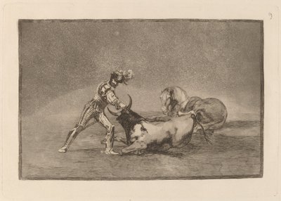 Ein spanischer Ritter tötet den Stier, nachdem er sein Pferd verloren hat von Francisco de Goya