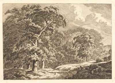 Wald mit Reisenden an einer Straße von Franciscus A. Milatz