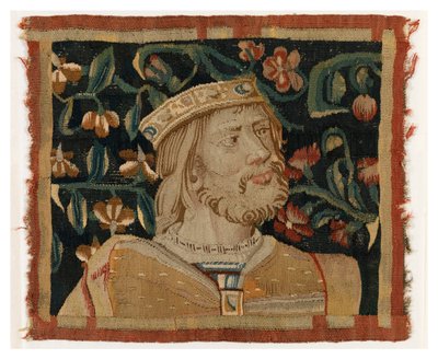 Wandteppichfragment mit dem Kopf eines Königs, Ende des 15. Jahrhunderts (Wolle & Seide) von Franco-Flemish School