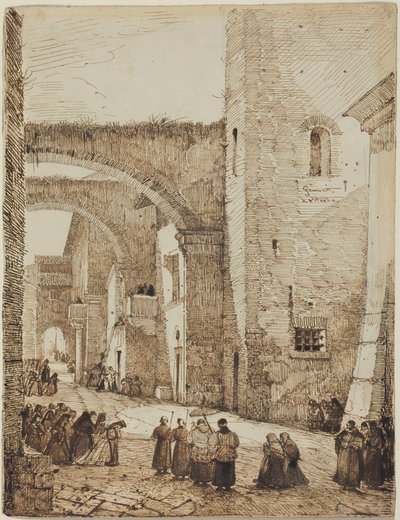 Ein Priester zieht durch eine mittelalterliche Straße in Viterbo von Francois-Marius Granet
