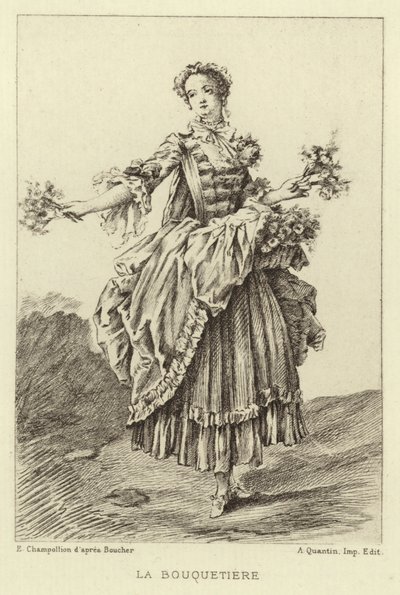 Die Blumenverkäuferin (Gravur) von Francois (after) Boucher