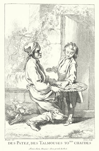 Kuchenverkäufer (Gravur) von Francois (after) Boucher