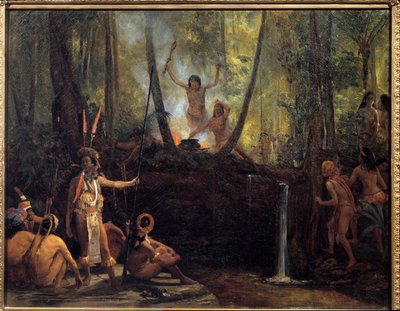 Die Herstellung von Curare im brasilianischen Wald. Extraktion von Curare, einer Substanz, die aus den Lianen der Amazonasbäume gewonnen wird und Lähmungen verursacht von François Auguste Biard