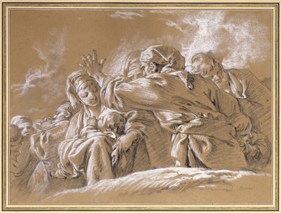 Eine Mutter und Kind und andere Figuren von unten gesehen (Kreide) von François Boucher