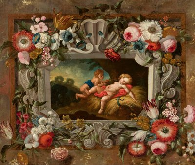 Allegorie des Sommers in einem Blumenkranz von François Boucher