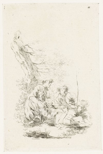 Drei Personen, die bei einem Baum sitzen von François Boucher
