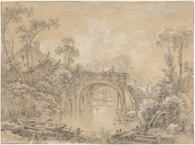 Landschaft mit einer rustikalen Brücke von François Boucher