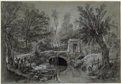 Landschaft mit Bach und Brücke von François Boucher