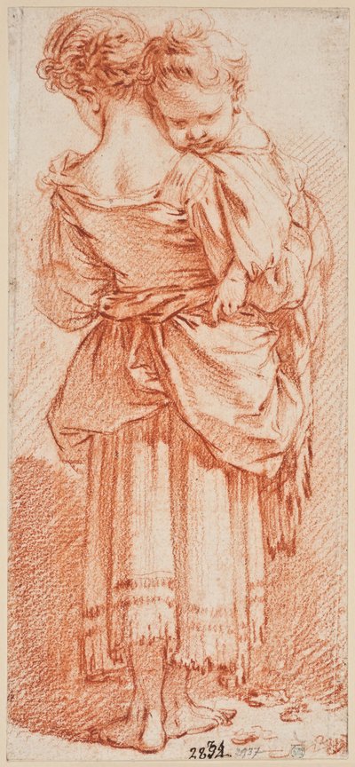 Junge Frau mit Kind auf dem Arm, von hinten gesehen von François Boucher