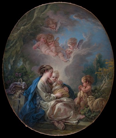 Jungfrau und Kind mit dem jungen Johannes dem Täufer und Engeln von François Boucher