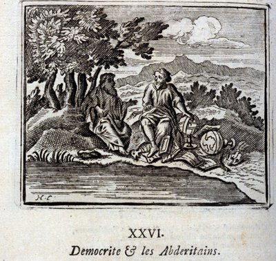 Demokrit und die Abderiten. Fabeln von Jean de La Fontaine (1621-95). Illustration von François Chauveau (1613-1676). Ausgabe von 1728 von Francois Chauveau