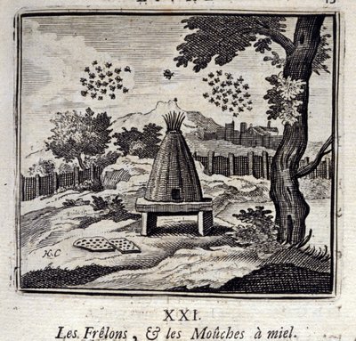 Hornissen und Honigfliegen. Fabeln von Jean de La Fontaine. Illustration von François Chauveau. Ausgabe von 1728. von Francois Chauveau