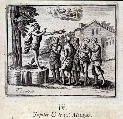 Jupiter und der Pächter. Fabeln von Jean de La Fontaine (1621-95). Illustration von François Chauveau (1613-1676). Ausgabe von 1728. von Francois Chauveau