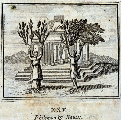 Philemon und Baucis. Fabeln von Jean de La Fontaine (1621-95). Illustration von François Chauveau (1613-1676). Ausgabe von 1728 von Francois Chauveau