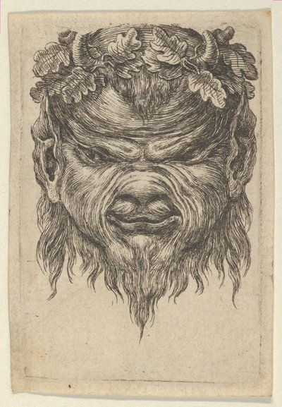 Satyrmaske mit eingedrückter Schnauze und einem Eichenlaubkranz von Francois Chauveau