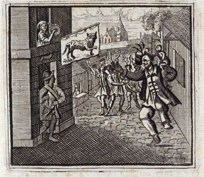 Der Affe und der Leopard. Fabeln von Jean de La Fontaine. Illustration von François Chauveau. Ausgabe von 1728. von Francois Chauveau