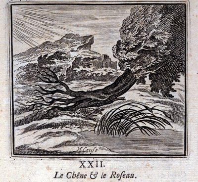Die Eiche und das Schilfrohr. Fabeln von Jean de La Fontaine. Illustration von François Chauveau. Ausgabe von 1728. von Francois Chauveau