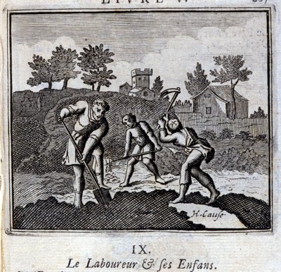 Der Weiner und seine Kinder. Fabeln von Jean de La Fontaine. Illustration von François Chauveau. Ausgabe von 1728. von Francois Chauveau