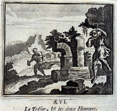 Der Schatz und die zwei Männer. Fabeln von Jean de La Fontaine (1621-95). Illustration von François Chauveau (1613-1676). Ausgabe von 1728. von Francois Chauveau