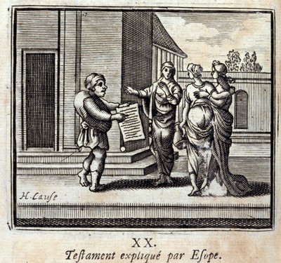 Testament erklärt von Äsop. Fabeln von Jean de La Fontaine (1621-95). Illustration von François Chauveau (1613-1676). Ausgabe von 1728. von Francois Chauveau