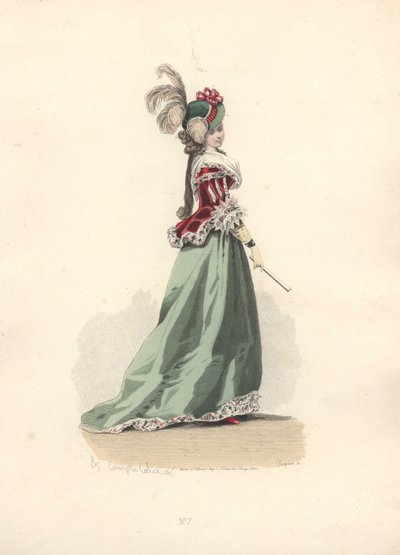 Frau in Jacke und Rock, Ära von Marie Antoinette. von Francois Claudius Compte Calix