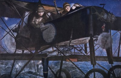 Mit dem französischen Luftdienst, ein Nachtbombardement durch ein Voisin-Doppeldecker von Francois Flameng