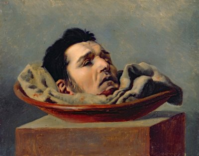 Guillotiniertes Haupt eines Vatermörders, der 1825 in Puy hingerichtet wurde von Francois Gabriel de Becdelievre