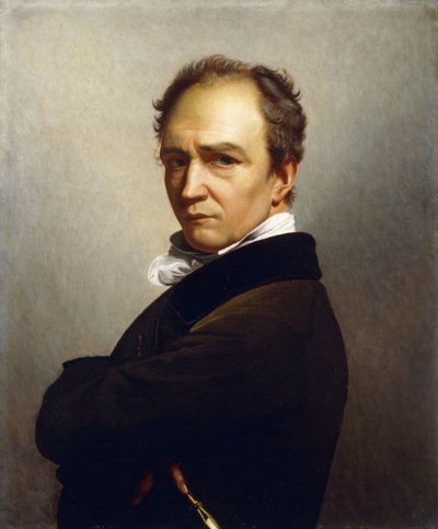 Ein Selbstporträt des Künstlers, Halbfigur in einer dunkelbraunen Jacke mit schwarzem Samtkragen von François Joseph Navez