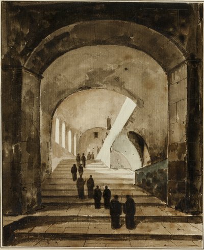 Mönche auf der Treppe der Villa des Maecenas in Tivoli von Francois Marius Granet