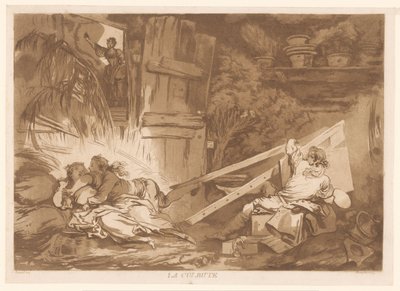 Junger stolpernder Mann fällt auf eine Frau, die gemalt wird (La Culbute) von Francois Philippe Charpentier