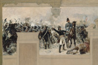 Skizze für das Rathaus von Pantin: Verteidigung von Pantin 1814 durch General Compans von Francois Schommer