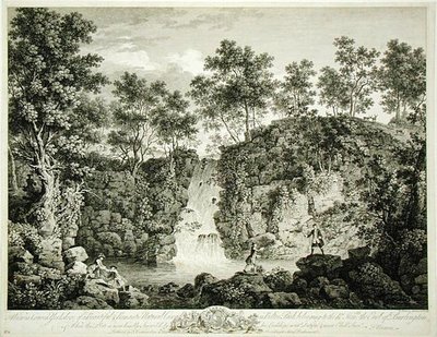 Ansicht eines Wasserfalls im Bolton Park, Craven, Yorkshire, veröffentlicht 1753 (Stich) von Francois Vivarez