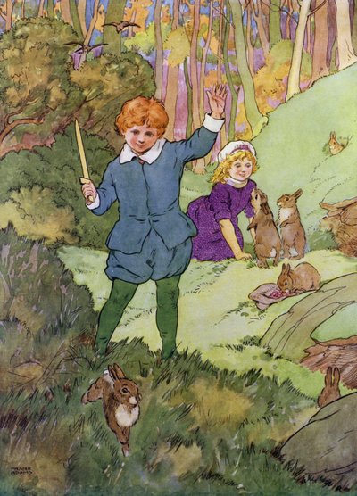 Illustration für Die Kinder im Wald (Farblithografie) von Frank Adams