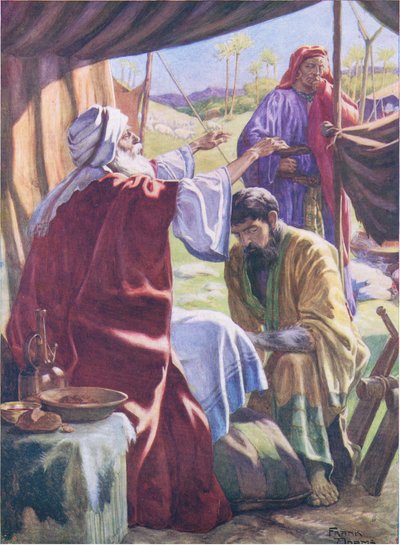 Jakob erhält den Segen, aus dem Bibelbilderbuch, veröffentlicht von Thomas Nelson, ca. 1950 (Farblithografie) von Frank Adams
