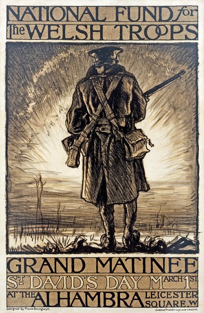 Plakat zur Werbung für eine Spendenaktion für den Nationalfonds für die walisischen Truppen, 1. März 1915 von Frank Brangwyn