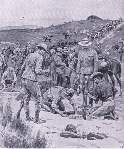 Auf der Suche nach Wasser, aus After Pretoria: Der Guerillakrieg veröffentlicht von Harmsworth Bros Limited, 1901 von Frank Dadd